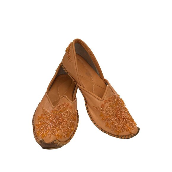 Handcrafted little Girls size 8 Brown Embroidered Leather Jutti Shoes - Picture 1 of 8